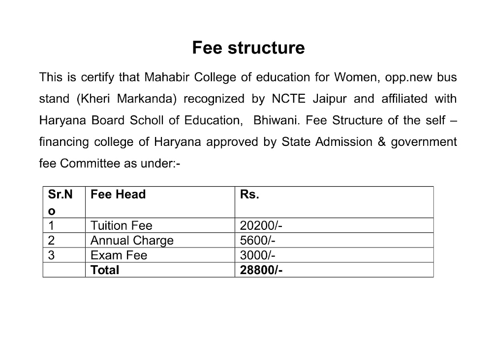 JBT Mahabir fees